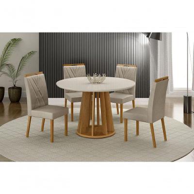 Conjunto Mesa Rose Com 4 Cadeiras Lara Bege Veludo