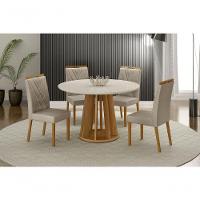 Conjunto Mesa Rose Com 4 Cadeiras Lara Bege Veludo - 1