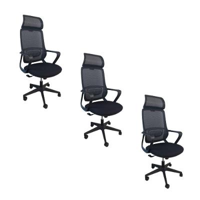 Kit 3 Cadeiras De Escritório Presidente Ergonômica Oficial Corporativa Vinci Apoio Nuca
