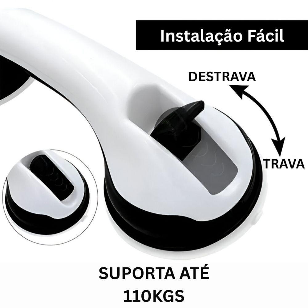 Kit 2 Barra De Apoio Com Ventosa Suporte Sanitário Portátil Idosos Deficientes 29x10cm Banheiro Preto - 2