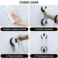 Kit 2 Barra De Apoio Com Ventosa Suporte Sanitário Portátil Idosos Deficientes 29x10cm Banheiro Preto - 3