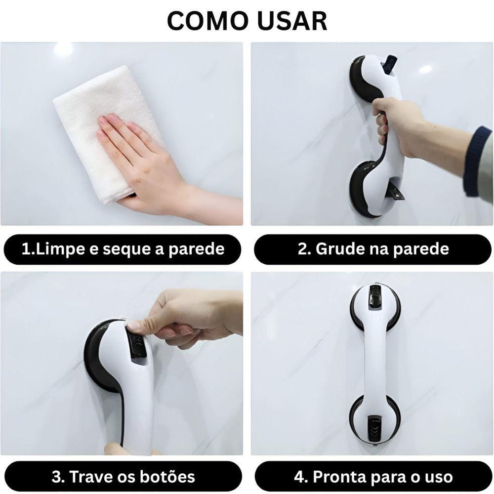 Kit 3 Barra De Apoio Com Ventosa Suporte Sanitário Portátil Idosos Deficientes 29x10cm Banheiro Preto - 3