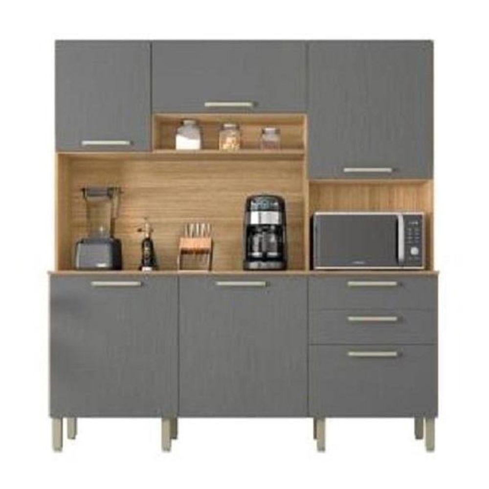 Armário De Cozinha Completa Ferrara 6 Portas 1 Gaveta Freijó / Grafite Freijo Cinza - 1