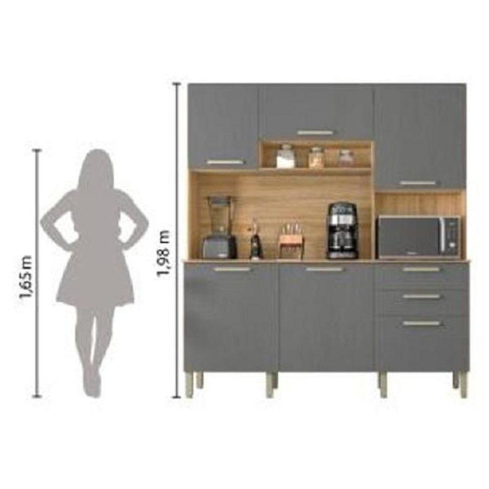 Armário De Cozinha Completa Ferrara 6 Portas 1 Gaveta Freijó / Grafite Freijo Cinza - 2