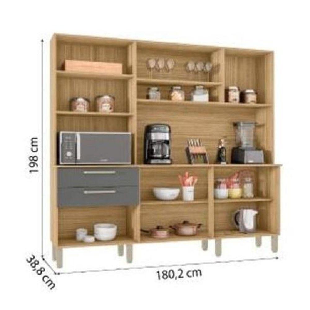 Armário De Cozinha Completa Ferrara 6 Portas 1 Gaveta Freijó / Grafite Freijo Cinza - 4