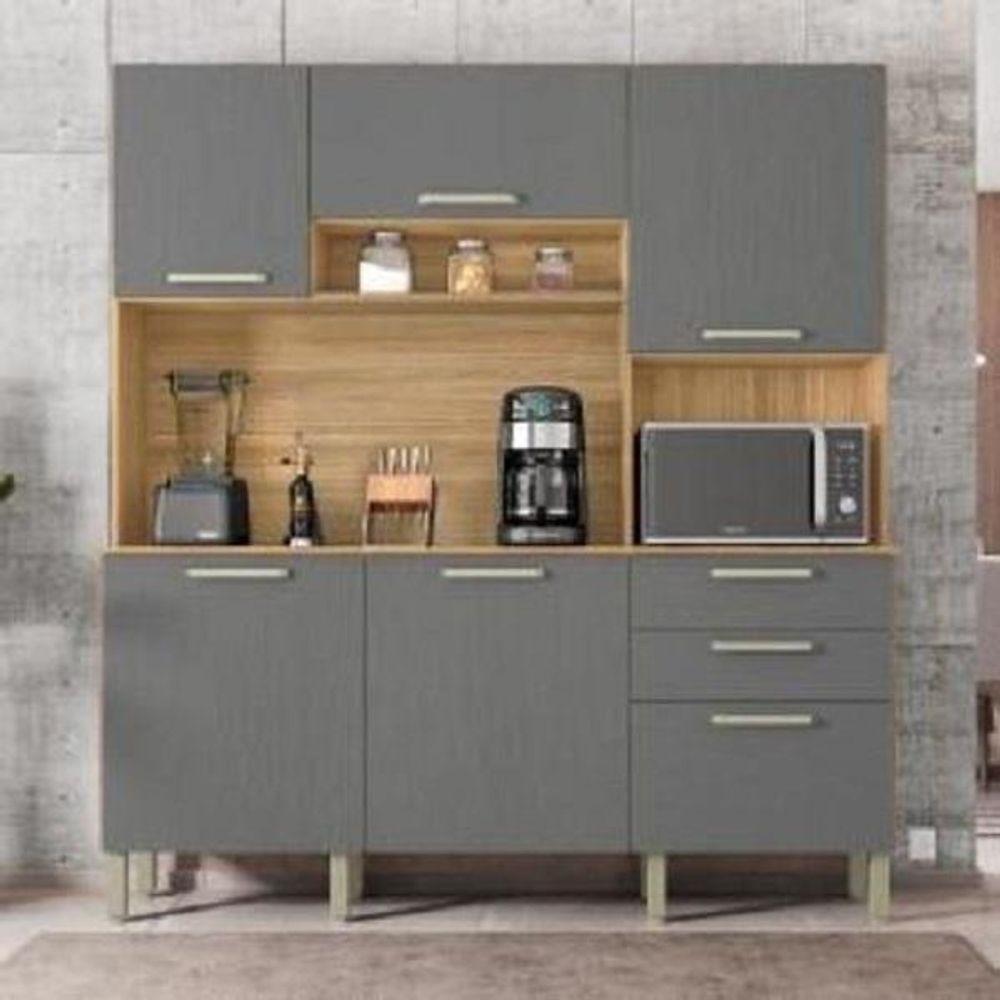 Armário De Cozinha Completa Ferrara 6 Portas 1 Gaveta Freijó / Grafite Freijo Cinza - 5