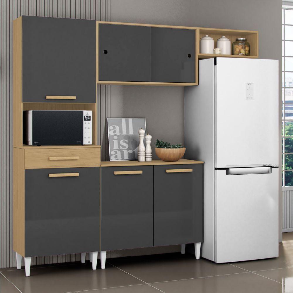 Armário De Cozinha Completa Com Balcão 6 Portas 1 Gaveta Atacama / Grafite Isabelle - 2