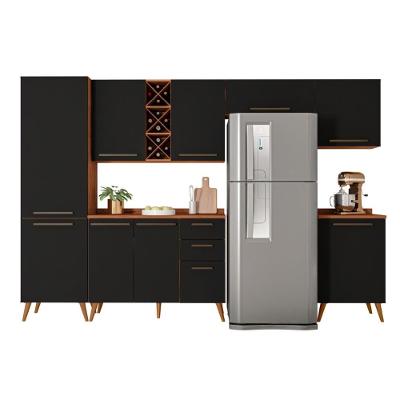 Armário de Cozinha Completa Favorita 9 Portas 3 Gavetas MDF 318cm Preto Nature