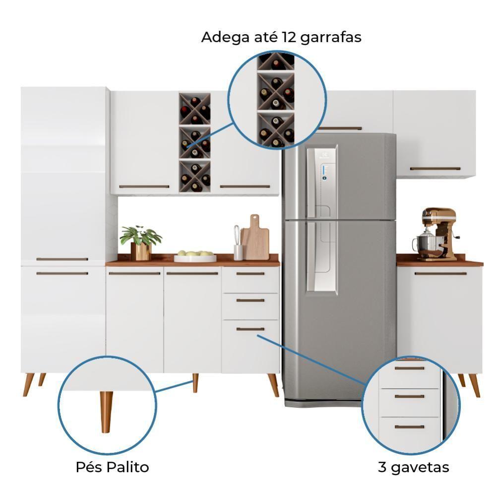 Armário De Cozinha Completa Com Adega 9 Portas 3 Gavetas Favorita Branco/nature Branco Nature - 3