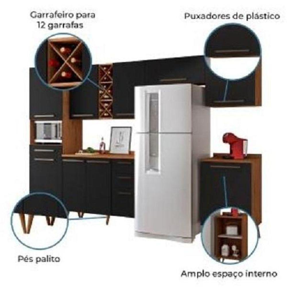 Armário De Cozinha Completa Com Adega 9 Portas 4 Gavetas Favorita Natura / Preto Preto e - 2
