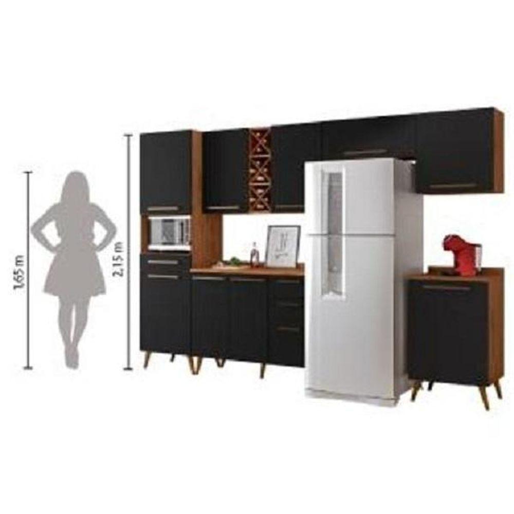 Armário De Cozinha Completa Com Adega 9 Portas 4 Gavetas Favorita Natura / Preto Preto e - 3