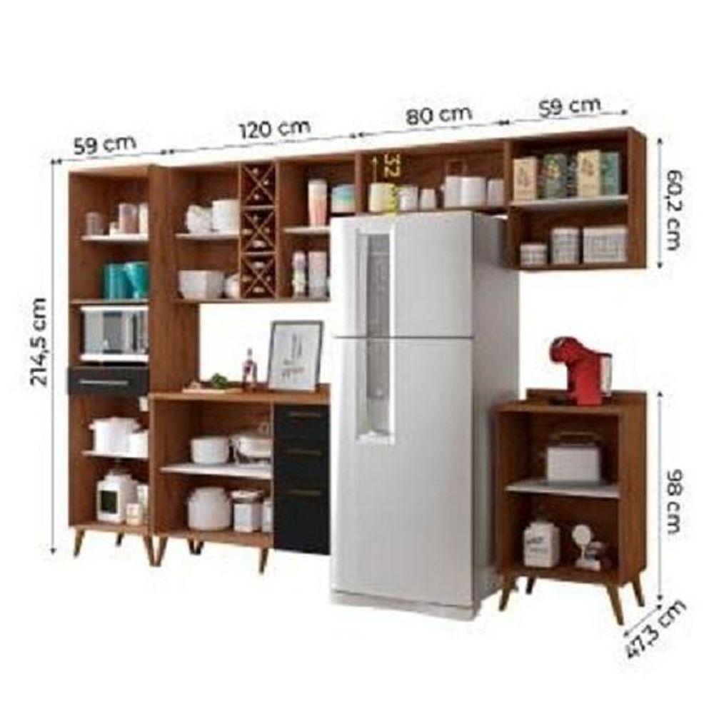 Armário De Cozinha Completa Com Adega 9 Portas 4 Gavetas Favorita Natura / Preto Preto e - 4