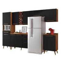 Armário De Cozinha Completa Com Adega 9 Portas 4 Gavetas Favorita Natura / Preto Preto e - 1
