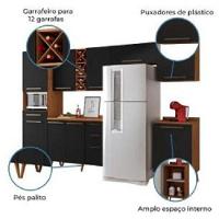 Armário De Cozinha Completa Com Adega 9 Portas 4 Gavetas Favorita Natura / Preto Preto e - 2