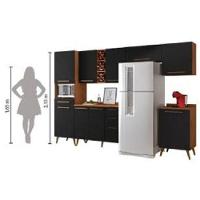 Armário De Cozinha Completa Com Adega 9 Portas 4 Gavetas Favorita Natura / Preto Preto e - 3