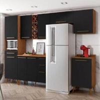 Armário De Cozinha Completa Com Adega 9 Portas 4 Gavetas Favorita Natura / Preto Preto e - 5