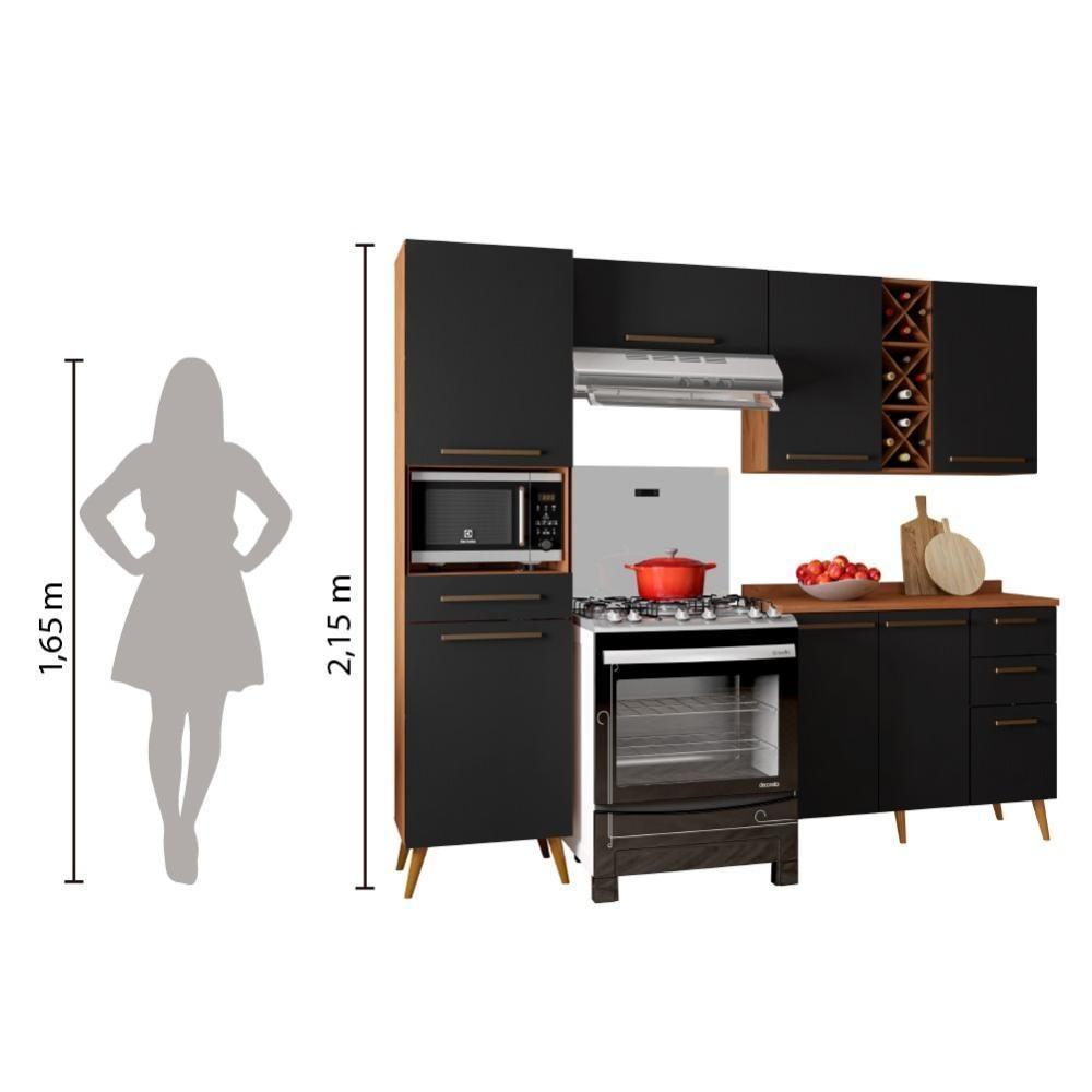 Armário De Cozinha Completa Com Adega 7 Portas 4 Gavetas Favorita Preto/nature Preto Naturale - 2