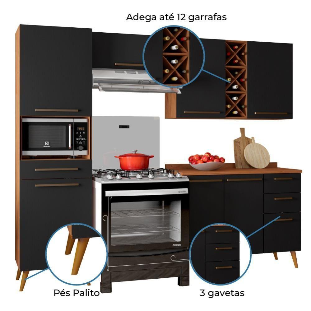 Armário De Cozinha Completa Com Adega 7 Portas 4 Gavetas Favorita Preto/nature Preto Naturale - 3