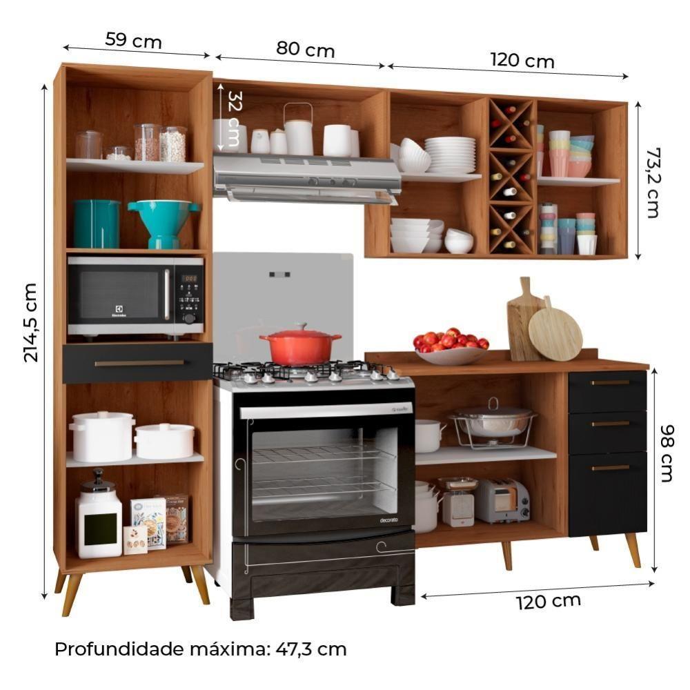 Armário De Cozinha Completa Com Adega 7 Portas 4 Gavetas Favorita Preto/nature Preto Naturale - 4