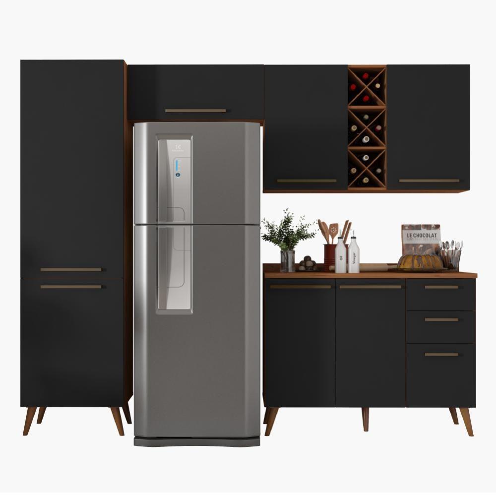 Armário De Cozinha Completa Com Adega 7 Portas 3 Gavetas Favorita Preto/nature Preto Naturale - 1