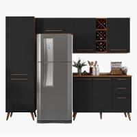 Armário De Cozinha Completa Com Adega 7 Portas 3 Gavetas Favorita Preto/nature Preto Naturale - 1