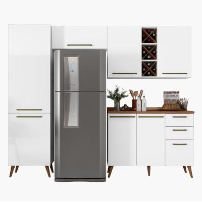Armário de Cozinha Completa Favorita 7 Portas 3 Gavetas MDF 259cm Branco Nature