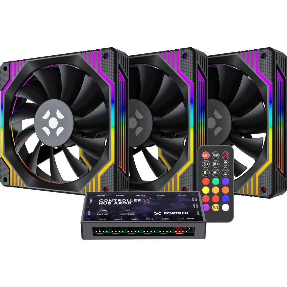 Kit Cooler Fan Argb Fortrek Frosty Preto Com Controladora-controle - 1
