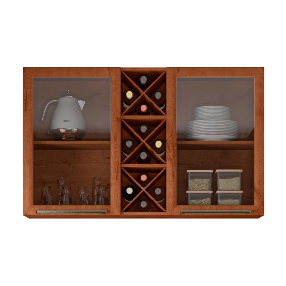 Armário De Cozinha Aéreo Triplo 1,20m Com Vidro Reflecta E Adega Favorita Nature Nature - 1