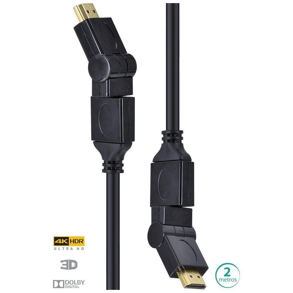 Cabo Hdmi 2.0 4k Ultra Hd 3d Conexao Ethernet Conectores 360o 2 Metros - 29254 - 1