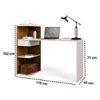 Mesa Escrivaninha Euro Para Home Office E Quarto Com Gaveta E Prateleiras Canela Branco - 4