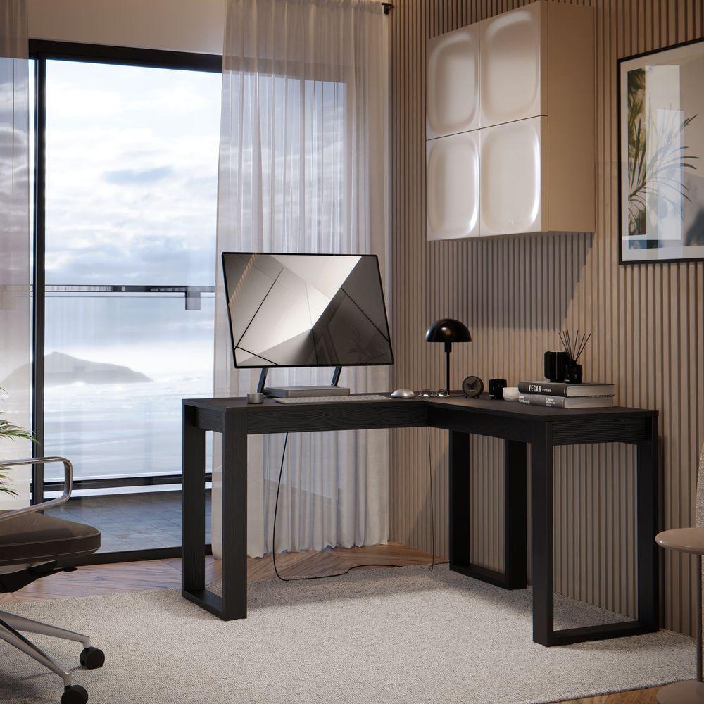 Mesa Escrivaninha Berlim De Canto Em L Para Quarto E Escritório Com Espaço Para Pc E Computador Preto - 2