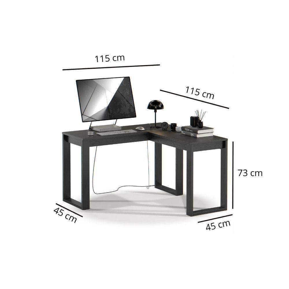 Mesa Escrivaninha Berlim De Canto Em L Para Quarto E Escritório Com Espaço Para Pc E Computador Preto - 5