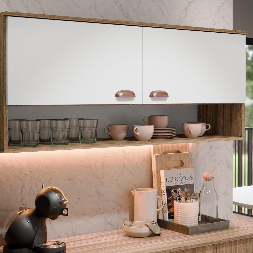 Kit Armário De Cozinha Aéreo E Bancada Completo Com 5 Portas E 1 Gaveta Carvalho Branco - 2