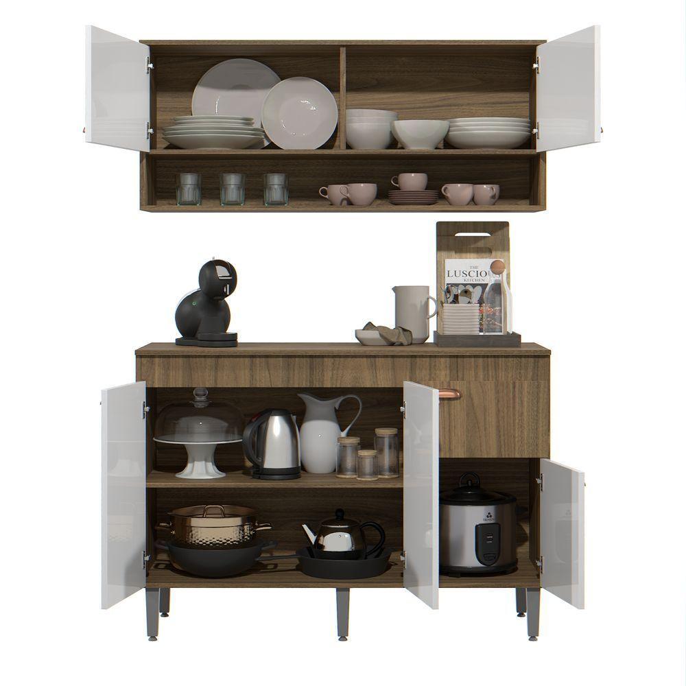 Kit Armário De Cozinha Aéreo E Bancada Completo Com 5 Portas E 1 Gaveta Carvalho Branco - 6