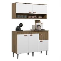 Kit Armário De Cozinha Aéreo E Bancada Completo Com 5 Portas E 1 Gaveta Carvalho Branco - 5