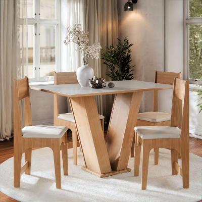 Conjunto de Jantar Vivi 4 Lugares Tampo MDF com Cadeiras Estofadas em Corino Mel Mesa 110x75x78cm