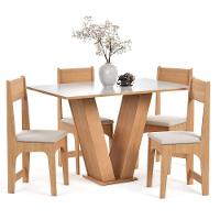 Conjunto Sala De Jantar Vivi Mesa Com 4 Cadeiras Estofadas Para Sala E Cozinha Mel Off