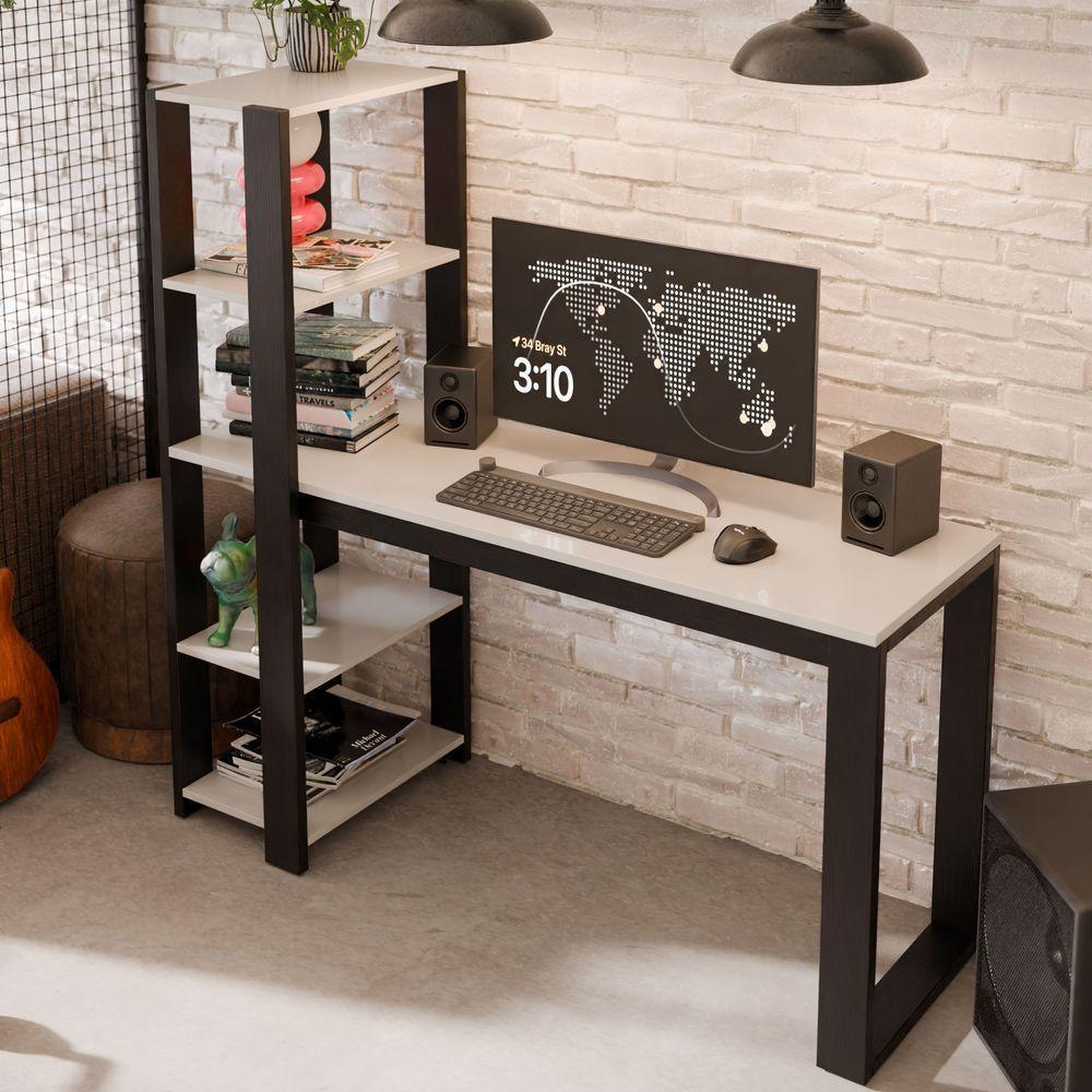 Mesa Escrivaninha Para Home Office E Escritório Paris Com Prateleiras Estilo Industrial Em Mdf - 3