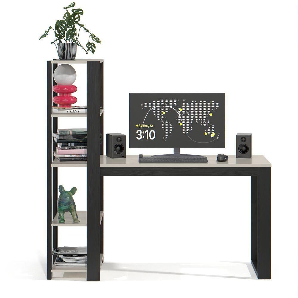 Mesa Escrivaninha Para Home Office E Escritório Paris Com Prateleiras Estilo Industrial Em Mdf - 7