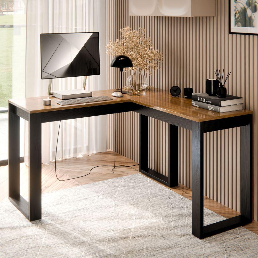 Mesa Escrivaninha Berlim De Canto Em L Para Quarto E Escritório Com Espaço Para Pc E Computador Canela - 2