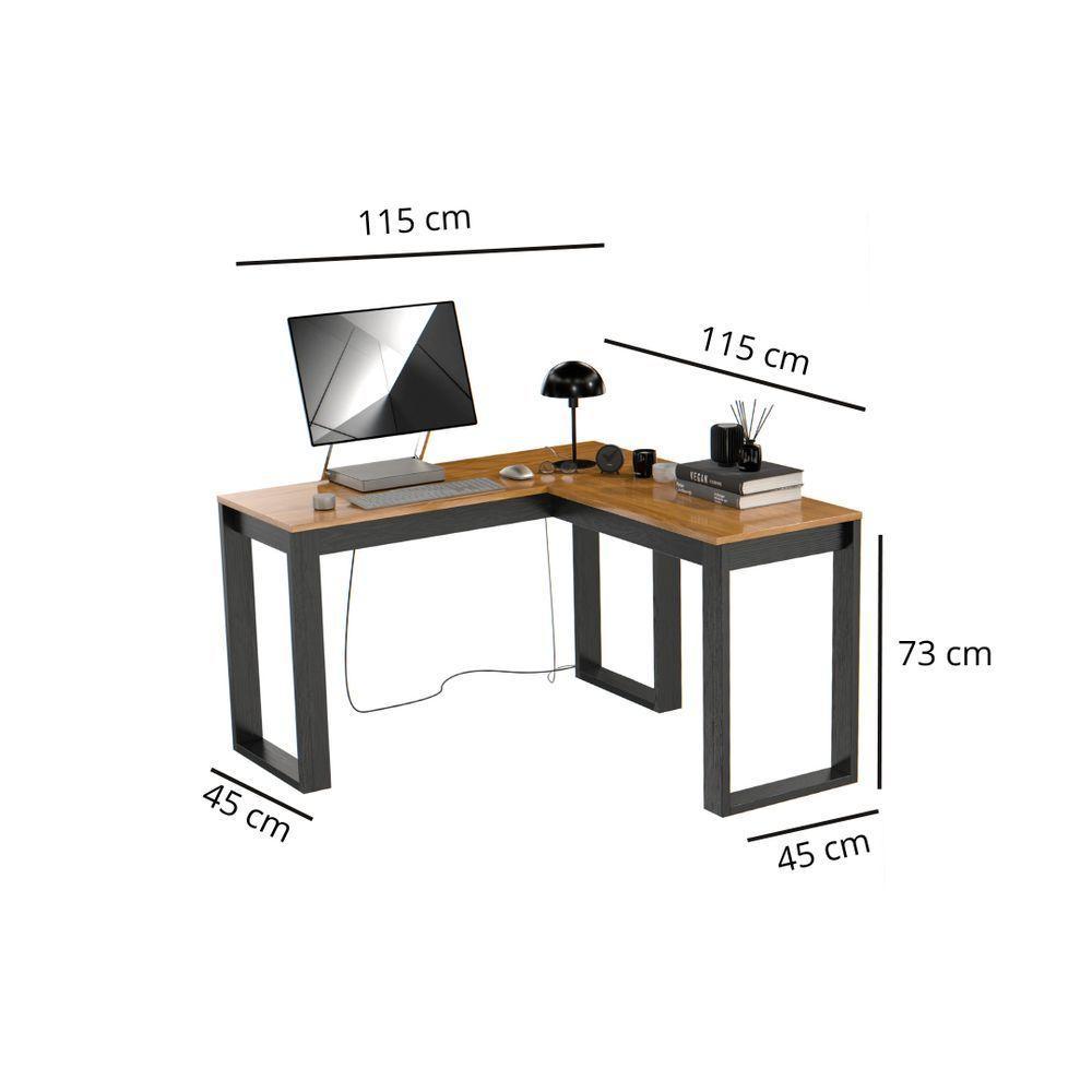 Mesa Escrivaninha Berlim De Canto Em L Para Quarto E Escritório Com Espaço Para Pc E Computador Canela - 5
