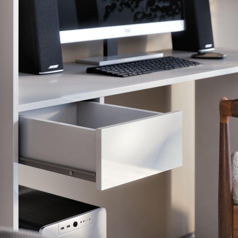 Escrivaninha Infinity Home Office Moderna Com Nichos E Gaveta Branca - 3