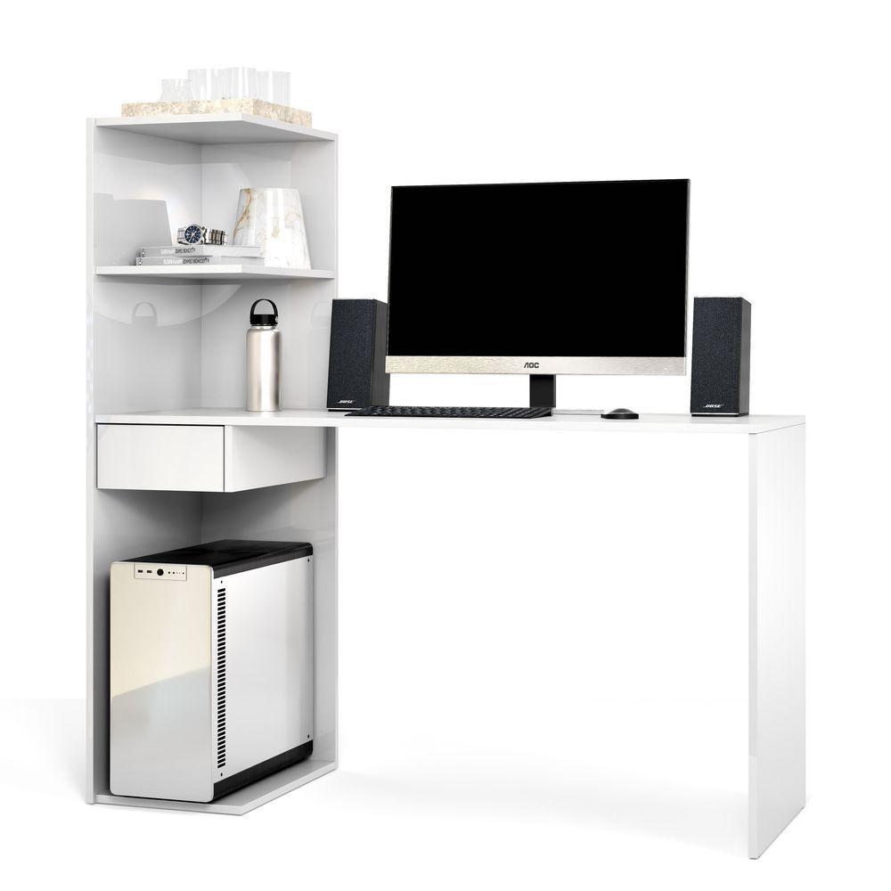 Escrivaninha Infinity Home Office Moderna Com Nichos E Gaveta Branca - 4