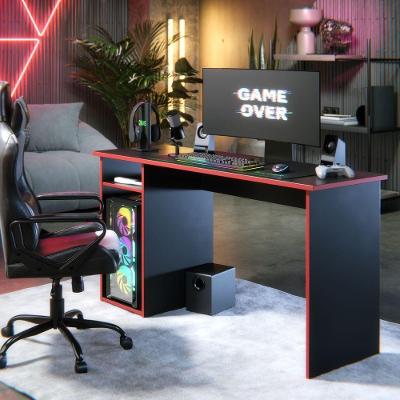 Mesa Gamer Para Quarto Hunder Com Nicho E Suporte Para Pc Preto E Vermelho