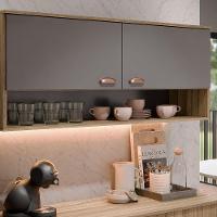 Kit Armário De Cozinha Aéreo E Bancada Completo Com 5 Portas E 1 Gaveta Carvalho Grafite - 2