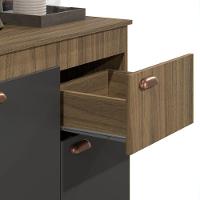 Kit Armário De Cozinha Aéreo E Bancada Completo Com 5 Portas E 1 Gaveta Carvalho Grafite