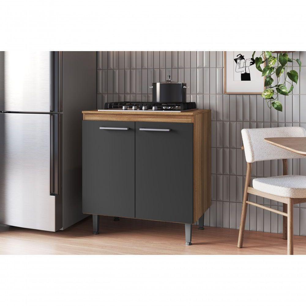 Armário De Cozinha Com Balcão E 2 Portas Para Cooktop 4 Bocas Carvalho Grafite - 1