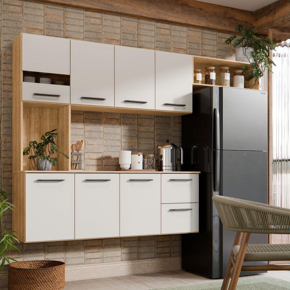 Armário De Cozinha Completo Suspenso Com 7 Portas E 2 Gavetas Cor Freijó Off - 1