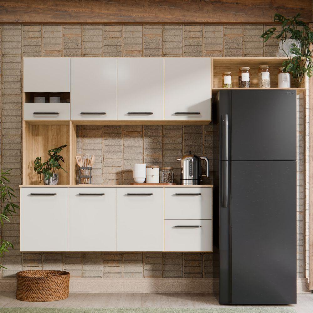 Armário De Cozinha Completo Suspenso Com 7 Portas E 2 Gavetas Cor Freijó Off - 2