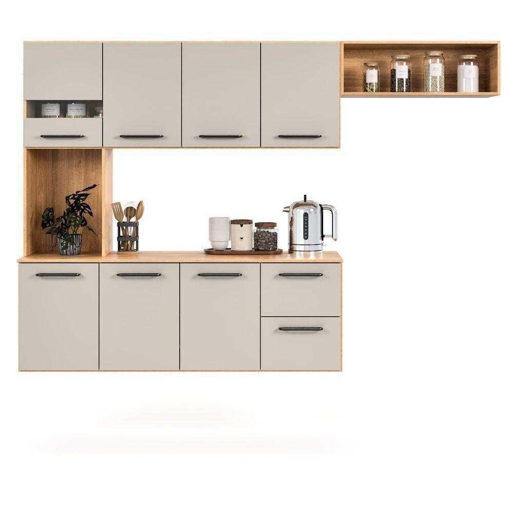 Armário De Cozinha Completo Suspenso Com 7 Portas E 2 Gavetas Cor Freijó Off - 4
